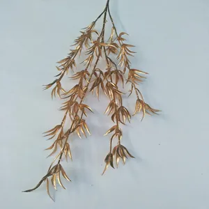 Golden artificial plant branch hanging maple leaf phoenix tail for wedding home decor.