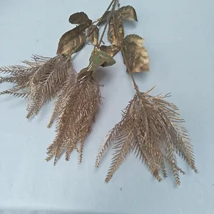 Gold artificial plant branch maple leaf phoenix tail for wedding decoration and floral display