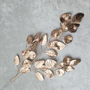 Golden artificial plant branch decorative leaves for wedding home floral arrangements