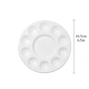 Palette de peinture ronde en plastique blanc vue detaillee, grand bac de 16.5cm.