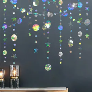 Colorful Star Moon Hanging Garland Streamer Backdrop For Room Ceiling Bedroom Party Wedding Decor