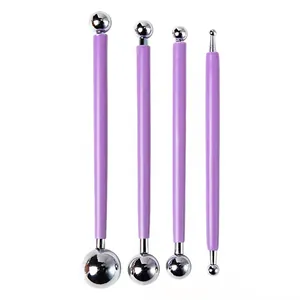 4pcs metal ball stylus dotting tools, purple handles for pottery clay art and craft.