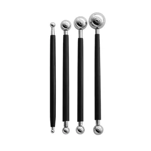 Double ended metal ball stylus clay sculpting tools set for pottery and nail art crafts detail.
