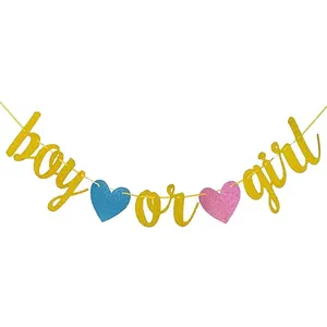 Glitter boy or girl banner detail, perfect for baby shower and gender reveal party decor.