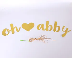 Gold glitter oh abby banner details, DIY party hanging decoration letters and string set.