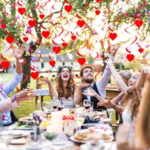 Red heart PVC swirl hanging decorations for Valentine's Day party and celebration event.