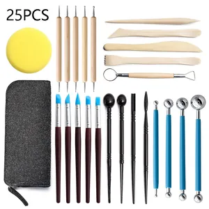 25pcs pottery clay sculpting tools set ceramic carving wooden handle modeling kit