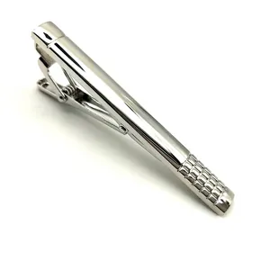 Silver metal tie clip for men, classic checkered design business suit fashion accessory.