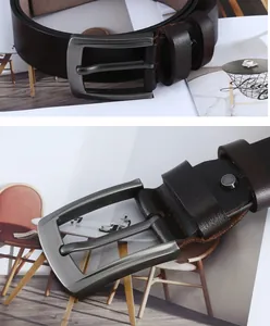 Men's genuine leather belt with alloy pin buckle casual business jeans belt detail view