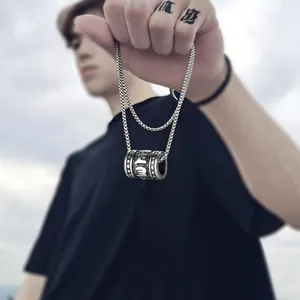 Minimalist vintage titanium steel Mani mantra barrel pendant necklace for men and women