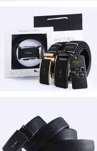 Men's automatic buckle leather belt business casual Litchi pattern waist strap with box