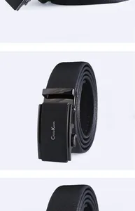 Men black leather automatic buckle belt formal business litchi grain waist belt accessory