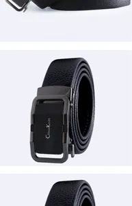 Men's black leather belt with automatic metal buckle casual business trouser belt stylish accessory