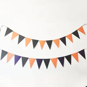 Halloween Triangle Bunting Banner Pearl Paper Black Orange Purple Garland For Party Bar Venue Halloween Decoration
