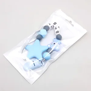 Baby silicone pacifier clip with koala and star beads in transparent packaging