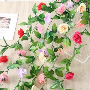 Artificial rose flower vine silk garland for wedding arch home decoration wall hanging 1pcs