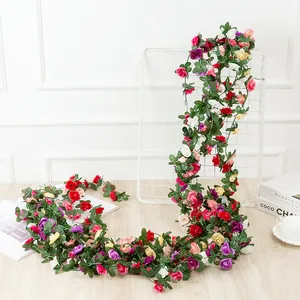 Artificial rose flower vine decorative garland for home room wall ceiling floral arrangement setup