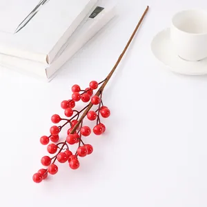Artificial red berry branch single holly fake flower for home living room new year decor