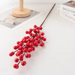 Artificial red berry branch for home decor, winter holiday floral arrangement display.