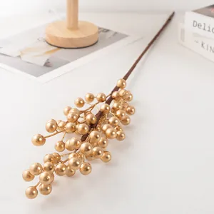 Artificial golden berry branch fake holly stem for home decor new year flower arrangement