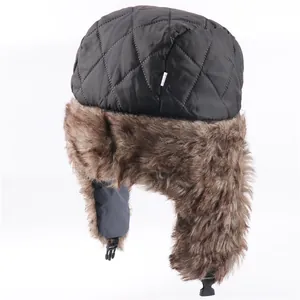Winter thermische ushanka hoed met oorkleppen zwart gewatteerd winddicht voor buiten