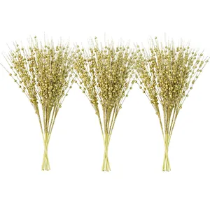 Set of three luxury golden glitter artificial berry branches for Christmas tree decor