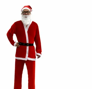 Costume da Babbo Natale Uomo 5 Pezzi in Velluto d'Oro Vestito Rosso con Cappuccio Pantaloni