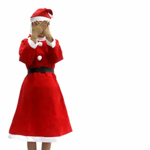 Set costume di Natale per donne con abito a maniche lunghe cappello e cintura festiva.