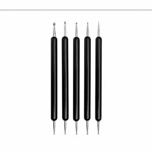 5pcs double-ended metal ball dotting pens black handle clay sculpting tools set for DIY