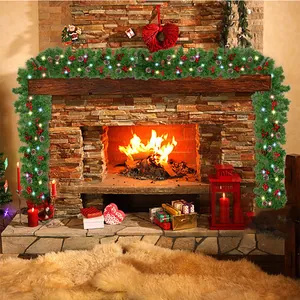 Ghirlanda Natalizia 2.7m PVC Pigne Bacche Rosse Luci LED per Camino Decorazione Festa
