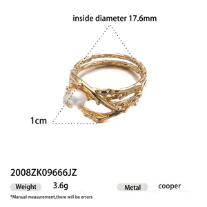 Bague perle d'eau douce naturelle, design branche de twig en métal, bijoux vintage pour femmes.