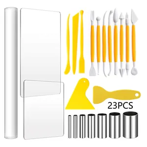23pcs pottery clay sculpting tools set with acrylic rolling pin shaping craft kit DIY