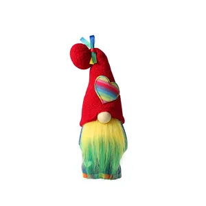 Plush Gnome Faceless Doll with Rainbow Heart and Gradient Beard for Festive Holiday Decor