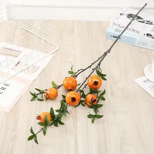 Artificial pomegranate branch six heads faux fruit berry home decor indoor floral arrangement