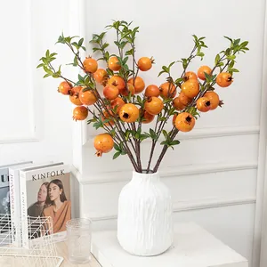 Artificial pomegranate branches fake fruit flower bouquet home decor white vase arrangement