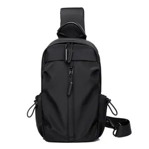 Men Black Nylon Sling Bag Lightweight Chest Crossbody Backpack for Casual Daily Travel