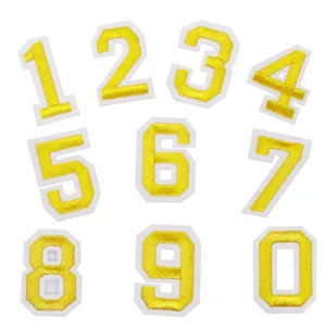 Toppe ricamate numeri dorati termoadesive per vestiti uniformi artigianato set 0-9