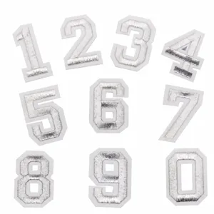 Toppe numeriche ricamate argento 0-9, distintivi numerici per uniformi DIY, dettagli eccellenti.