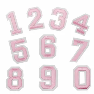 Toppe con numeri ricamati 0-9 rosa bianco fai da te uniforme scolastica badge altezza 5,2cm