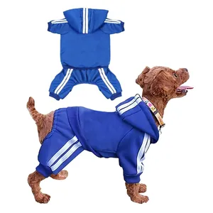 Tuta con cappuccio per cani blu vestiti autunno inverno felpa con cappuccio a righe animale