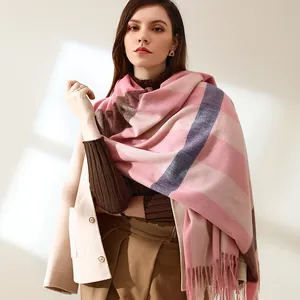 Femme hiver chaud écharpe à carreaux franges imitation cachemire mode châle élégant accessoire