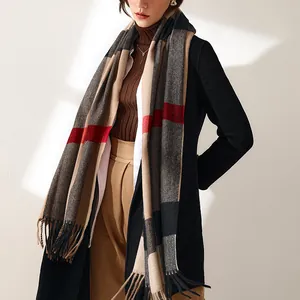 Femme Écharpe Classique à Carreaux Hiver Chaud Polyester Frange Châle Longue Stole Mode Design Tartan Tour de Cou