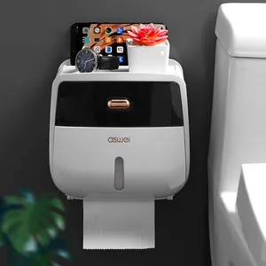 Wandmontierte Wasserdichte Taschentuchbox Stanzfreier Toilettenpapierhalter Multifunktion Badezimmer Aufbewahrungsregal Kunststoff Tissue Organizer