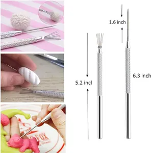 Stainless steel pottery sculpting needle and wire texture brush tools set for polymer clay art.