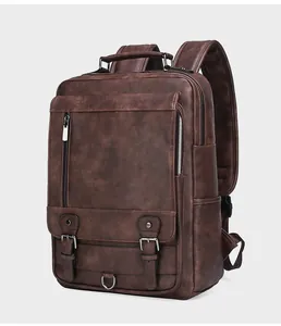 Men's casual business PU leather backpack for daily commute and laptop storage needs.