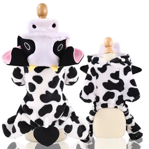 Cute cow costume for dogs and cats, soft coral fleece warm onesie apparel for pets winter wear.