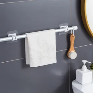 Punch free curtain rod bracket adhesive hooks, wall mount towel bar holder for bathroom use.