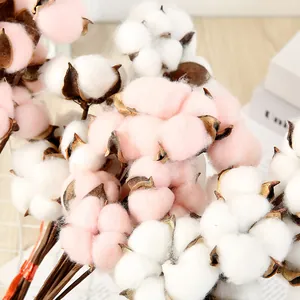 Artificial cotton flower branch pink white fake plant DIY home decor floral arrangement prop