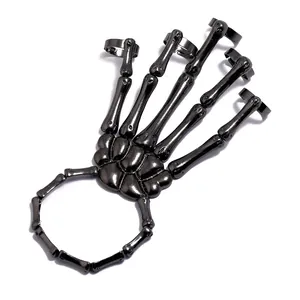 Gothic skeleton hand bracelet ring punk black metal finger armor adjustable jewelry accessory