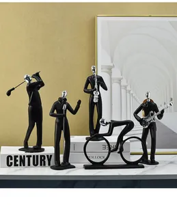 Set de figuritas negras nórdicas músicos y deportistas para decoración de hogar moderna